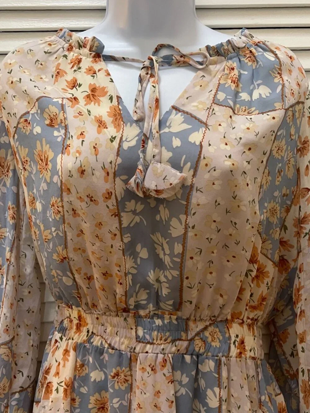 Boho Floral Cottagecore Mini Dress Romantic Ruffle Size S - Picture 2 of 10